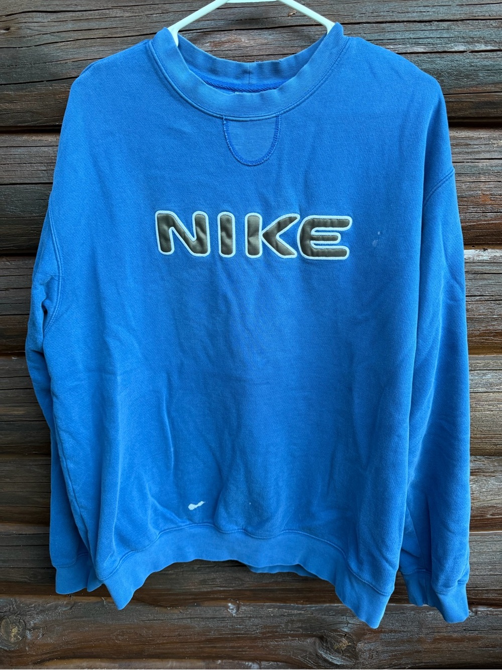 Vintage Nike Spell Out Crewneck Sweatshirt Blue Y2K Block Font Thrashed Size L